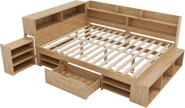 Ліжко дитяче 90x200, 140x200, з ящиками, полицями та дошкою, захистом від падіння, з ламелями, з місцем для зберігання, для підлітків, функціональне, дерев'яне ліжко, без матраца, біле