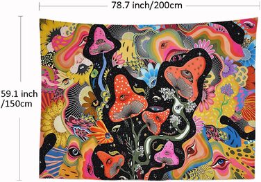 Психоделічний психоделік з грибним оком Гобелен 200 x 150 см Великий гобелен Плакат Рожевий оранжево-жовтий