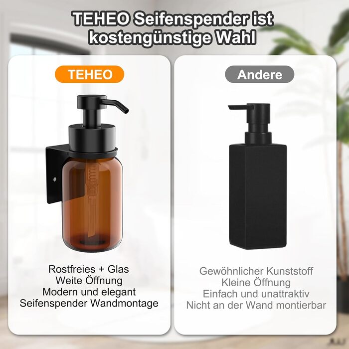 Настінний диспенсер для мила чорного кольору 250 мл - без свердління - для шампуню та гелю для душу