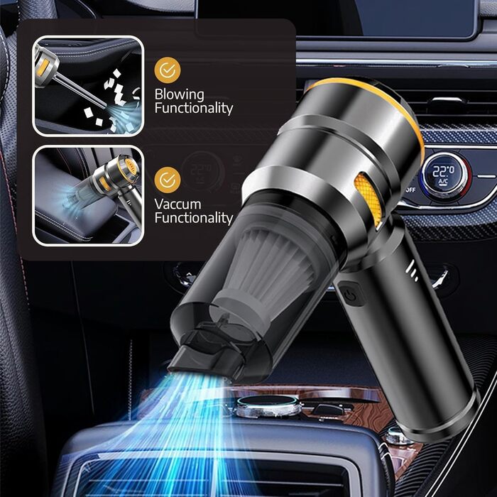 Акумуляторний ручний пилосмок для авто та дому, бездротовий портативний міні-пилосмок 18000Па, 3 режими потужності, з мийним HEPA-фільтром для шерсті тварин та прибирання кухні