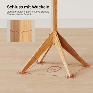 Вільхувана вішалка для одягу WOLTU з 8 гачками, 180 см, дерев'яна, настінна, для дому