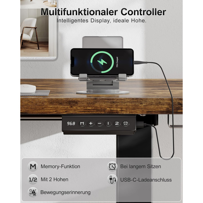 Дитячий стіл Airfish з регулюванням висоти 80x60 см, електричний, з функцією пам'яті. Стол для дому/офісу, стоячи/сидячи. Колір: Коричневий.