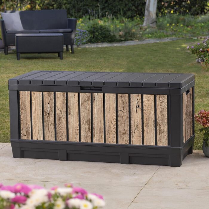 Садова скриня Koll Living Kentwood 350л з дерева (під сосну) з сидінням - водонепроникна, для зберігання подушок, інструментів, іграшок