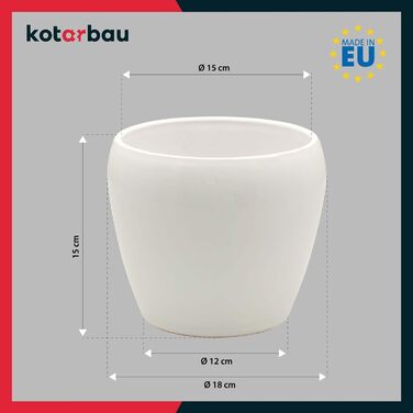 Набір горщиків для квітів KOTARBAU® 2 шт. діаметром 15 см, висотою 15 см, глазурована кераміка, білий