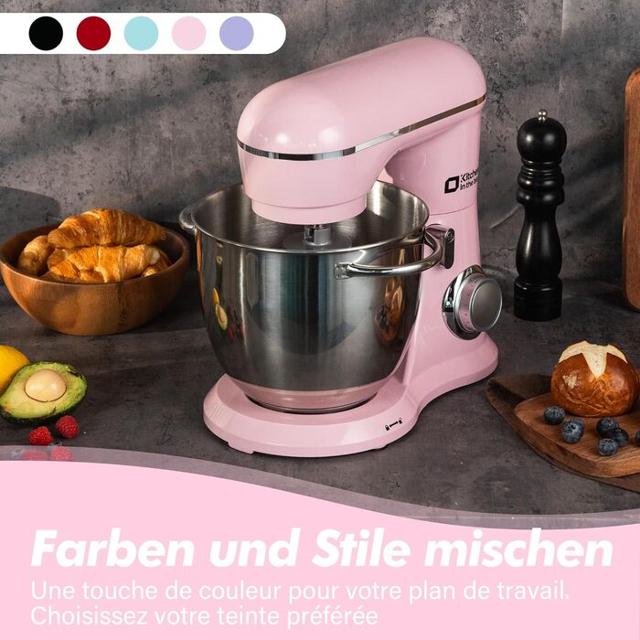 Кухонна машина Kitchen in the box рожевого кольору 6 л з 2 чашами по 3,5 л, 10 швидкостей, міксер з гаками та вінчиками