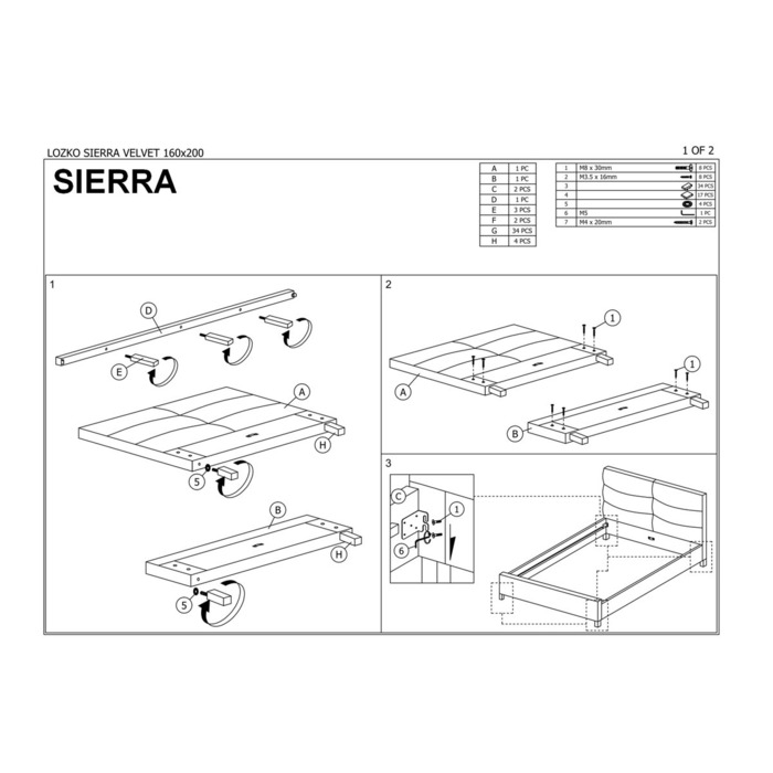 Ліжко SIERRA VELVET 120X200 сіре/дуб TAP.150