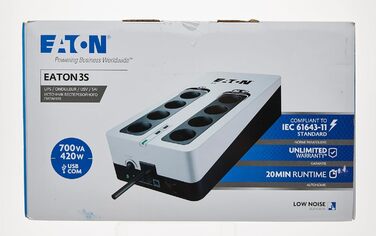 ДБЖ Eaton 3S Mini UPS 36 Вт 9/12/15/19 В постійного струму - ідеально підходить для захисту інтернет-маршрутизаторів (наприклад, FRITZ Box), IP-камери, домашні помічники та контролери розумного будинку - білий і чорний (700 ВА / DIN)