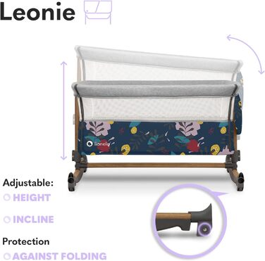 Дитяче ліжко Lionelo Leonie Plus 3 в 1 (колиска, ліжко-приліжко, гойдалка) блакитне, до 9 кг, з кошиком