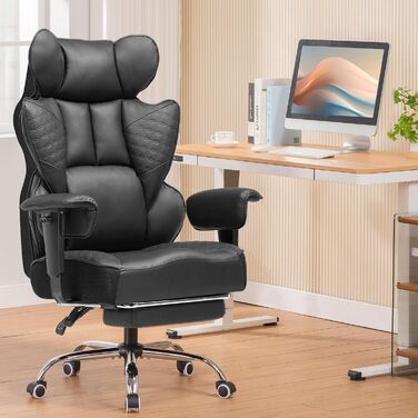 Ігровий крісло COMHOMA з ергономічною підтримкою спини, регульованими підлокітниками та широким сидінням (150 кг, чорний)