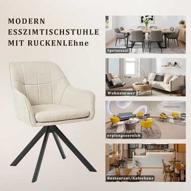 Набір з 2 обертових стільців для їдальні/кухні, бежевий, з підлокітниками, поліестер, металеві ніжки