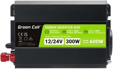 Інверторний перетворювач напруги Green Cell Duo 12 В/24 В на 230 В 300 Вт/600 Вт модифікована синусоїда