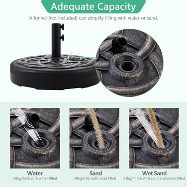 Підставка для парасольки Helios&Hestia Robuster, пластикова, заповнюється водою/піском, для вулиці, 31,8 кг, бронза