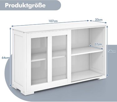 Буфет з розсувними скляними дверима та регульованою полицею, 107 x 33 x 62.5 см (Білий)