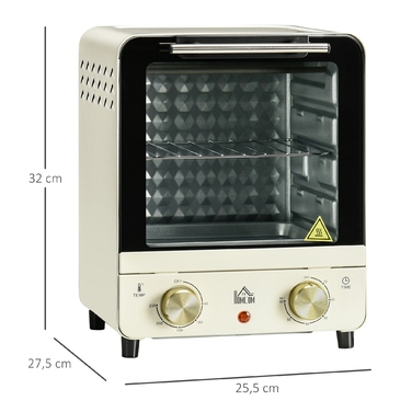 Міні-піч HOMCOM на 15 л з конвекцією, 1000 Вт, 60-230°C, таймер на 1 год, піч для піци з декою та піддоном для крихт, кремово-білий колір