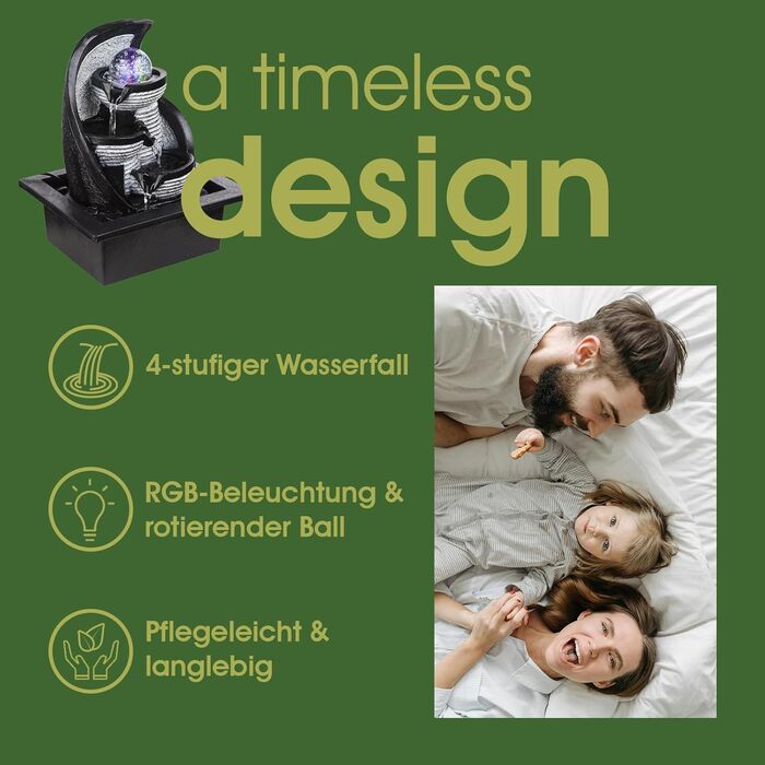 Настільний фонтан BMF-VERSAND® з RGB підсвічуванням та обертовою скляною кулею – декоративна лампа з RGB LED, кімнатний фонтан з підсвічуванням, сірий колір, куля, 4 ступені