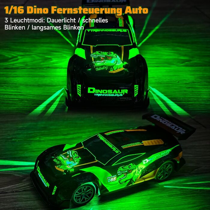 Радіокерований Monstertruck 1:20 2.4GHz Динозавр - швидкість 20 км/год, LED, Музика, для хлопчиків та дівчаток від 3 років