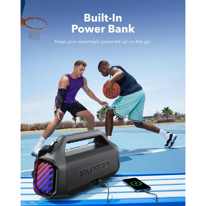 Soundcore Boom 2 Plus: Портативна Bluetooth колонка, 140W, IPX7, RGB, Power Bank, Чорний