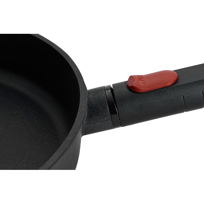 Чавунна плоска сковорода Woll Eco Logic QXR - індуктивна -, зі знімною ручкою - підходить для всіх типів плит, без PFAS, з литого алюмінію, безпечна для духовки, чорна (Ø 28 см, висота 5 см)