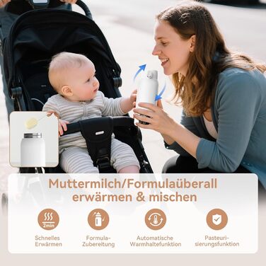Портативний підігрівач для пляшечок з дитячим харчуванням, 500 мл – швидкий нагрів за 3 хв, тривалий час роботи акумулятора, підтримання температури до 24 год для грудного молока, суміші та води (Сніжно-білий)
