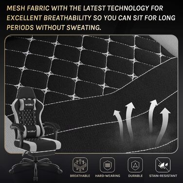 Ігровий крісло WOLTU з масажем, комп'ютерне ергономічне крісло, кишенькові пружинні подушки, поперекова масаж, підголовник, підніжка, поворотне крісло, 150 кг, Рожевий+Білий (Чорний+сірий, сітчаста тканина)