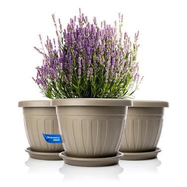 Квітчар BigDean 3X: 3 горщики з підставкою, мокко, ø40xH31 см - вологостійкий пластиковий горщик для дому та саду, Made in Europe
