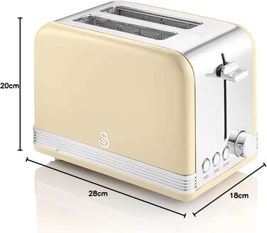 Набір Swan Retro: чайник 1,8L та тостер з 2-ма слотами, Vintage дизайн, кремовий колір