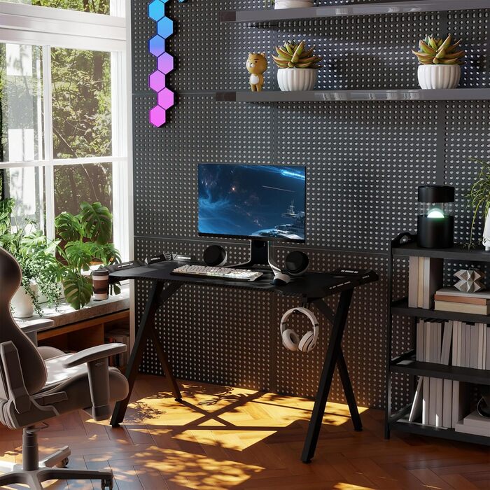 Ігровий стіл YRHome з RGB-підсвічуванням та підставкою для навушників, 140x60x75 см, білий