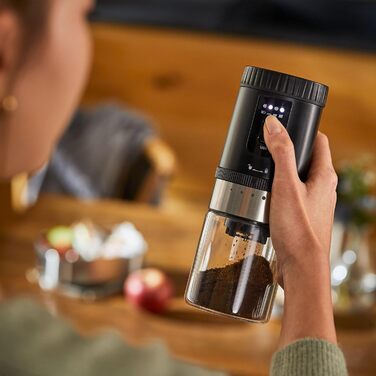 Електрична кавомолка Tchibo з керамічним жорном, регульований помел, срібна (з акумулятором)