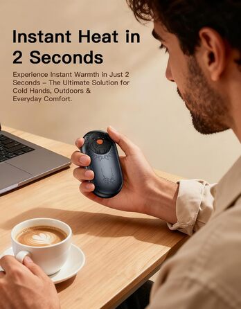 Електричний гріє для рук 2 шт. | Перезарядний кишеньковий гріє з 3 режимами нагріву, 6000mAh | Для жінок, чоловіків, кемпінгу, полювання, гольфу (Сірий)
