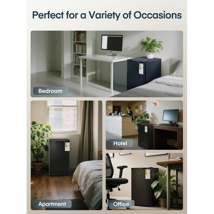 Компактний холодильник FOHERE на 90л з морозильною камерою, відділенням для овочів та 7 рівнями регулювання температури, чорний