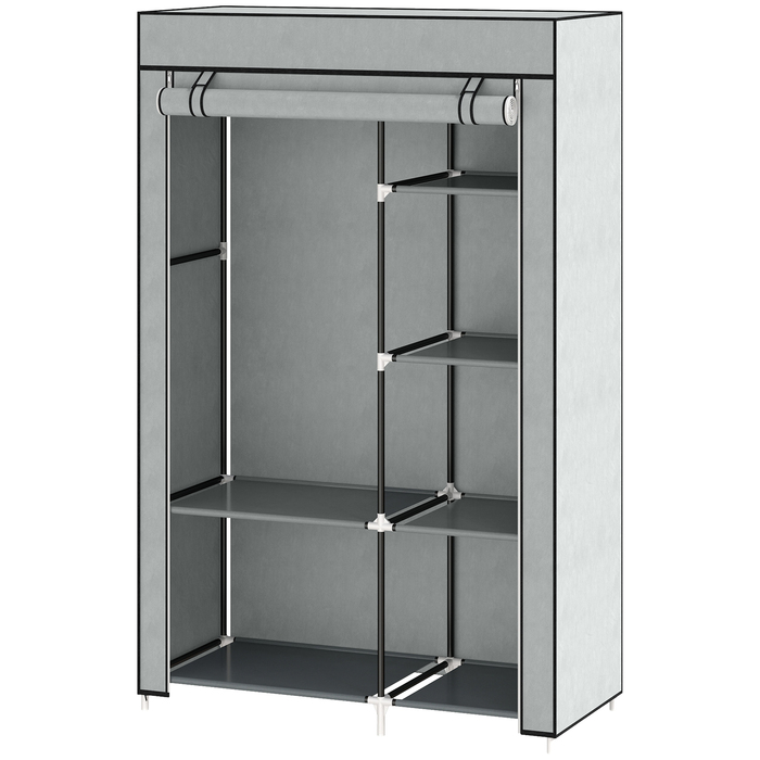HOMCOM шафа для одягу, тканинна шафа, 6 відділень, сіра, 103x43x162,5 см, складана шафа для одягу з виглядом з флісу | Aosom