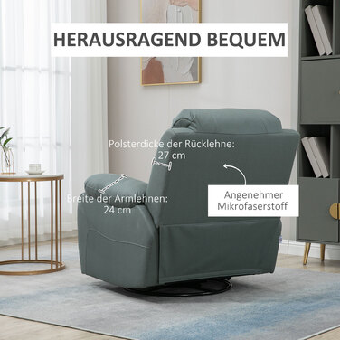 Крісло для телевізора HOMCOM, що обертається на 135°, з навантаженням до 150 кг, реклайнер з підставкою для ніг для вітальні та спальні, поліестер, зелений