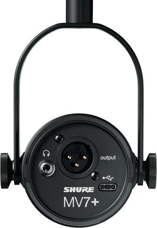Мікрофон Shure MV7+ для подкастів, студійний, USB-C/XLR, LED-панель, авто-рівень, цифровий поп-фільтр, ефекти, для запису, стрімінгу, чорний