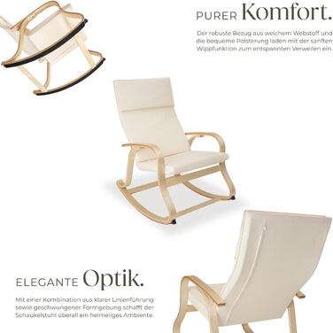 Гойдалка-крісло Tectake з підлокітниками, бежеве - для вітальні, дитячої, годування, спальні (до 150 кг) з подушкою