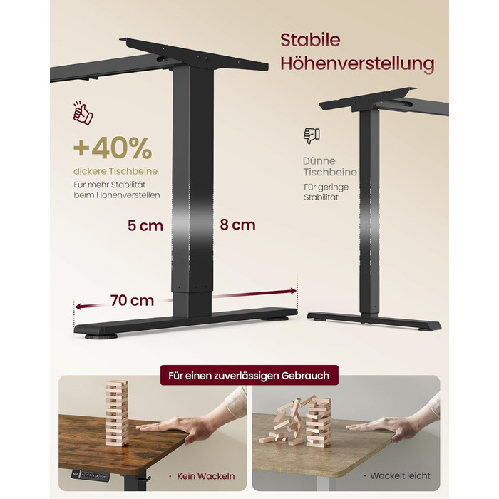 Стол для роботи VASAGLE з регулюванням висоти, USB-C, підставка для розеток, стоячий стіл, нагадування про перерви, 3 пам'яті, 160x80 см, Vintage Brown (LSD146WZ02)