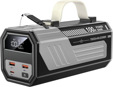 Power Bank 70000mAh 100W з USB-C, кабель, сірий - портативний акумулятор для iPhone, iPad, Samsung