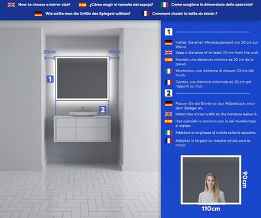 Дзеркало для ванної кімнати з підсвічуванням FORAM - LED дзеркало 120x70 см - З індивідуальним замовленням - Сучасний дизайн без рами (Ambient Line)