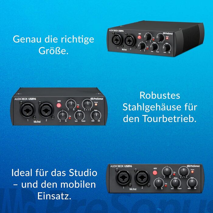 PreSonus AudioBox 96: USB аудіоінтерфейс для запису, стрімінгу, подкастингу + Studio One Artist, Ableton Live Lite (Чорний)