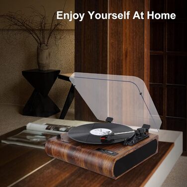 Вініловий програвач VOSTERIO Bluetooth з вбудованими HiFi стерео динаміками, підтримкою 3 швидкостей (33/45/78 об/хв), функцією оцифрування вінілових платівок у MP3, FM-радіо, USB, TF, Aux-In, RCA, LED-дисплеєм