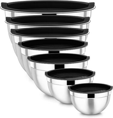 Набір місок Homikit з нержавіючої сталі, 7 шт. з кришкою, для приготування, випічки та сервірування, чорний