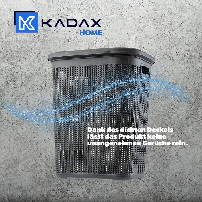 Кошик для білизни KADAX, 50 л, багатофункціональний комод для білизни з кришкою, легкий збірник для білизни, сортувальник пластикової білизни, для ванної кімнати, брудний одяг, іграшки, ящик для білизни (антрацит)