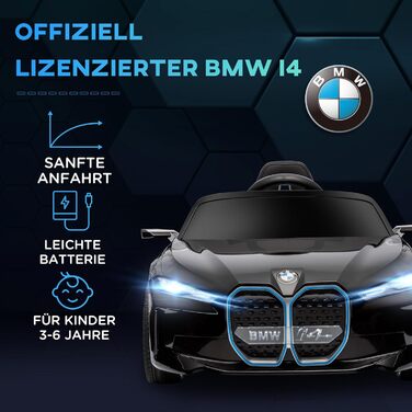 Дитячий електромобіль HOMCOM BMW з пультом, фарами, MP3, ременем безпеки, 3-5 км/год, чорний, для дітей 3-5 років