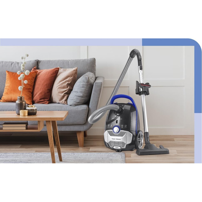 Пилсос Fakir Blue Vac Power TS 721 з мішком, 800 Вт, з кабелем, HEPA фільтр H14, тихий двигун 69dB(A), мішок 3л, радіус дії 12м, чорний/блакитний