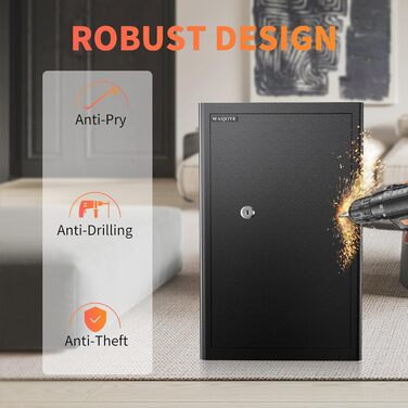 Safe Tresor з ключем WASJOYE: великий настінний сейф для грошей, ювелірних виробів, документів (45x35x31см, 67л)