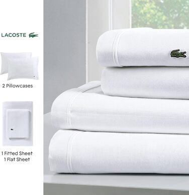 Комплект постільної білизни Lacoste, 100 бавовна, перкаль, однотонний, двоспальне ліжко (світло-сірий, повний)