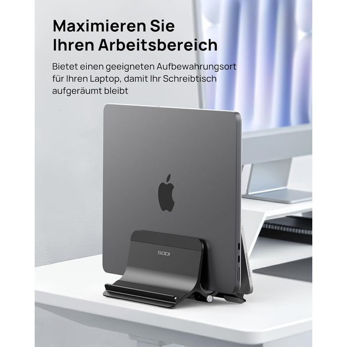 Підставка для ноутбука SODI вертикальна, автоматична, алюмінієва, чорна. Захист для MacBook Pro/Air, ноутбуків, планшетів, телефонів