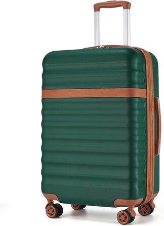 KONO Чемодан-Тролей середнього розміру, валіза для подорожей з ABS+PC, жорсткий корпус, 4 колеса, TSA замок (L) (65см, темно-зелений/коричневий)