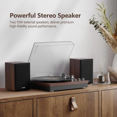 Вініловий програвач з зовнішніми стерео динаміками, Bluetooth Hi-Fi, вінтажний дизайн