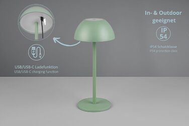 Бездротова настільна лампа Robert, LED, настільна лампа, нічник, регулювання яскравості, USB зарядка, 30 см, Pistaziengrün
