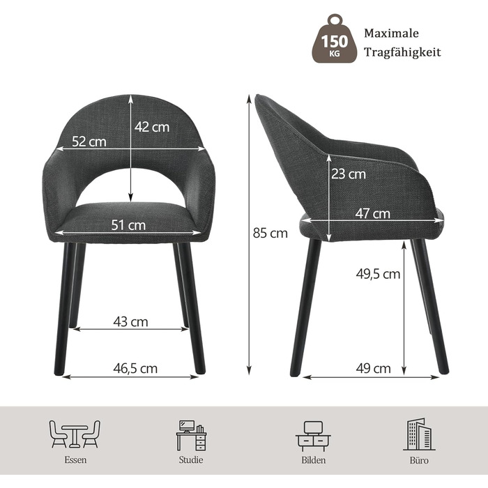 Елегантні кухонні стільці з підлокітниками (2 шт.) - бежевий, дерево, поліестер